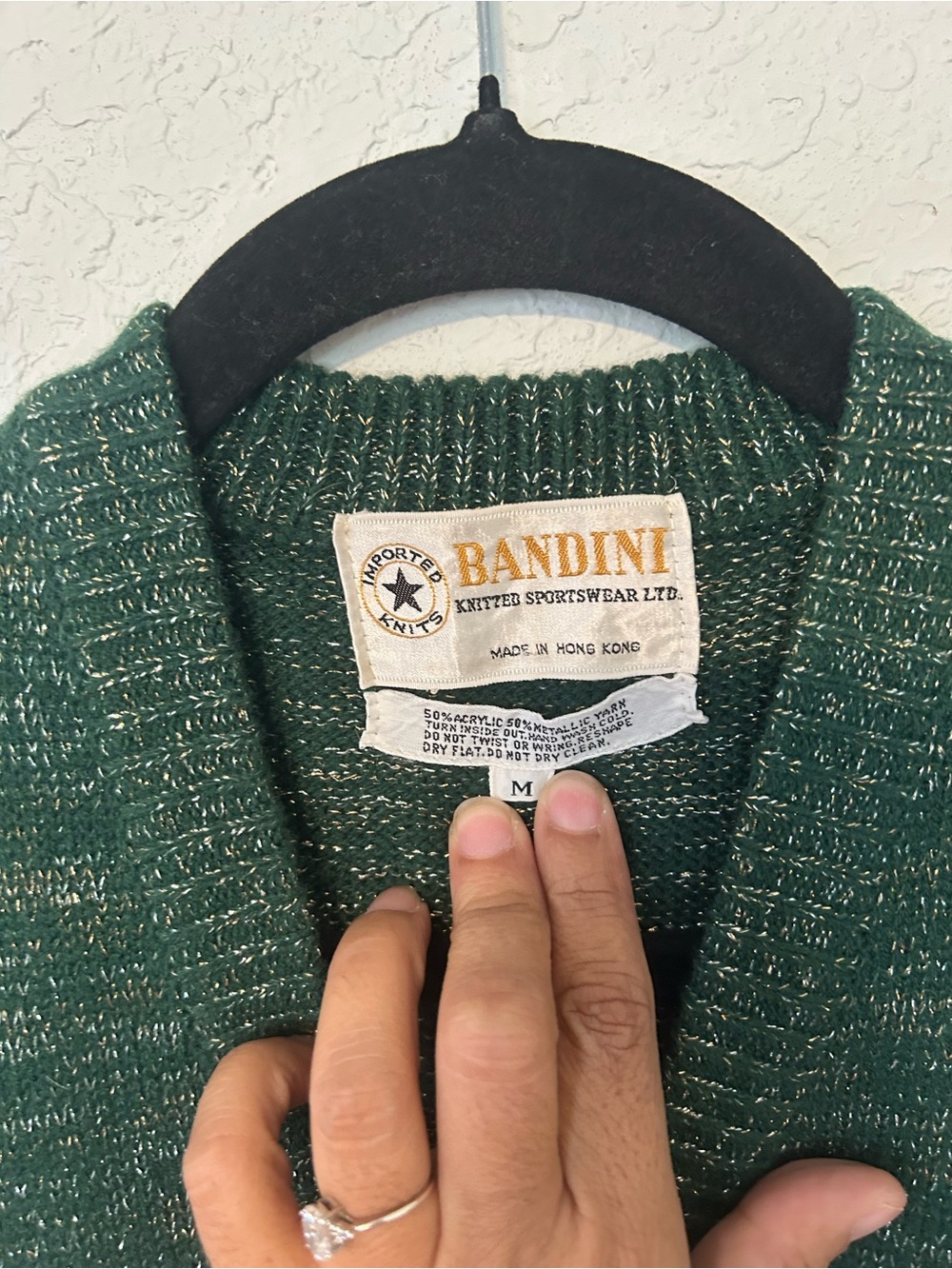 Vintage Bandini Green Knit Sweater Vest, V-Neck Sleeveless Metallic Speckled M - Picture 3 of 6